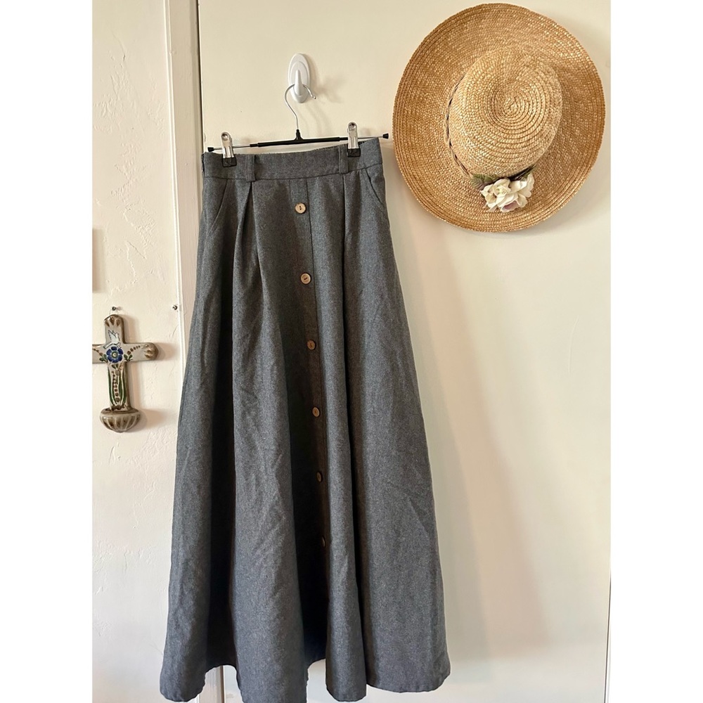 Long Maxi Gray Wool Blend Lined Xiaolizi Winter Vintage-Style Skirt